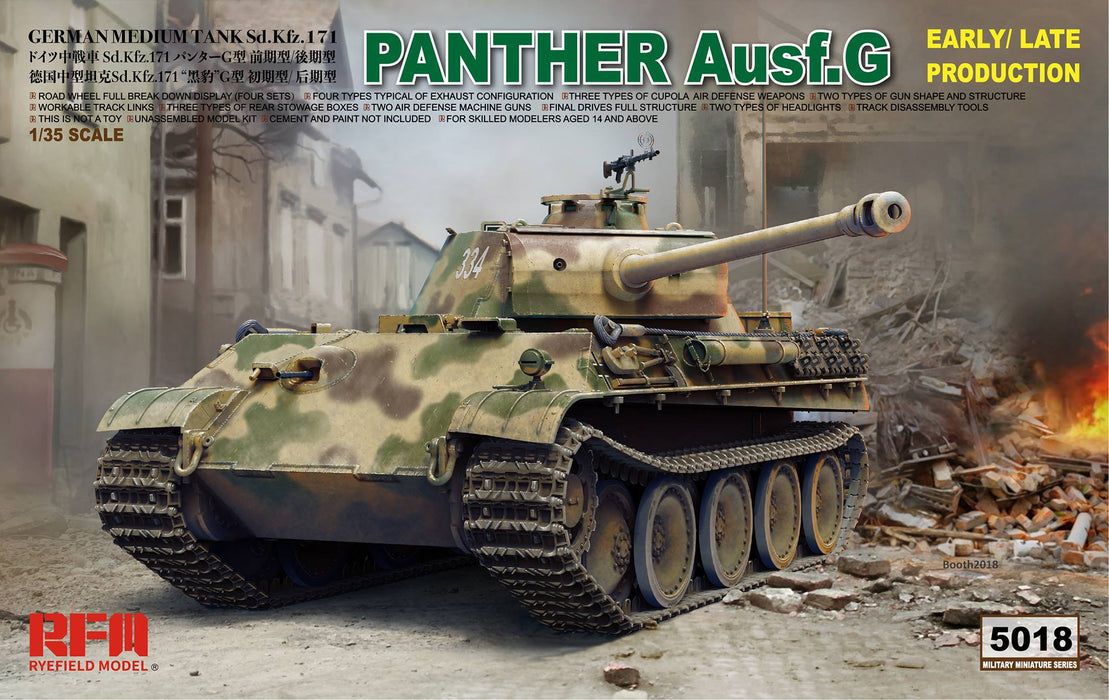 Ryefield Models 5018 1/35 Panther Ausf. G German Medium Tank Early/Late Prod. Model Kit
