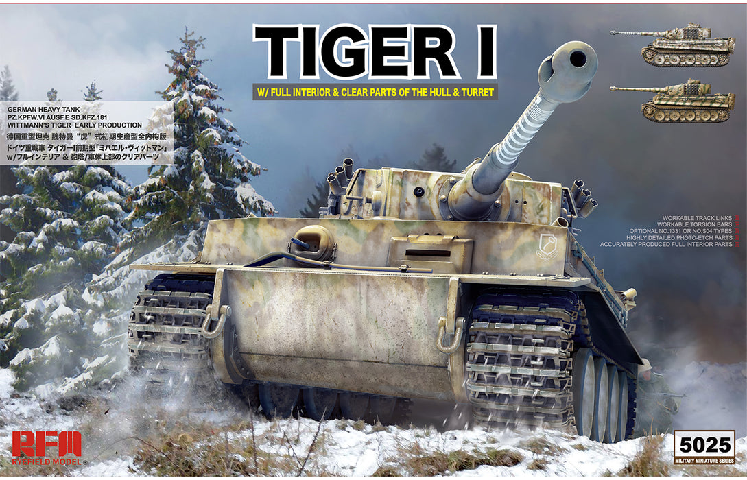 Ryefield Models 5025 1/35 Tiger I Early Prod. with Interior & Workable Tracks Model Kit