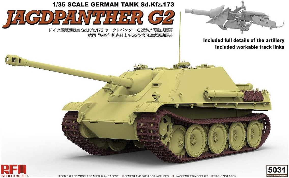 Ryefield Models 5031 1/35 German Jagdpanther G2 w/ Workable Tracks Model Tank Kit