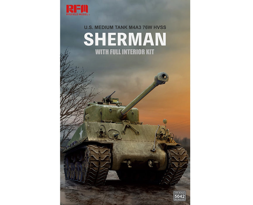 Ryefield Models 5042 1/35 M4A3 76W HVSS Sherman w/ Interior & Workable Tracks Model Kit