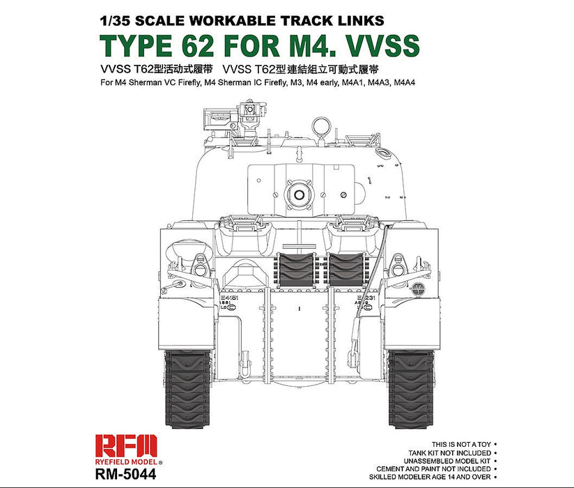 Ryefield Models 5044 1/35 Workable Track Links: Type 62 Tracks for M4 VVSS Model Kit