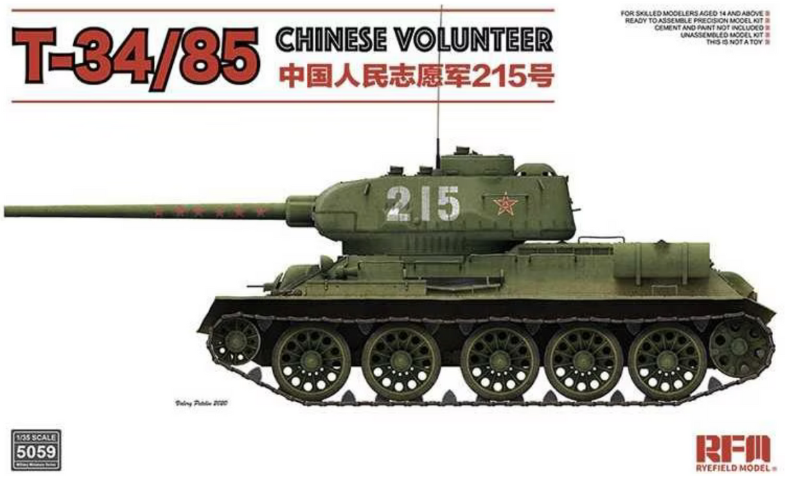 Ryefield Models 5059 1/35 T-34/85 Chinese Volunteer "215" Model Kit