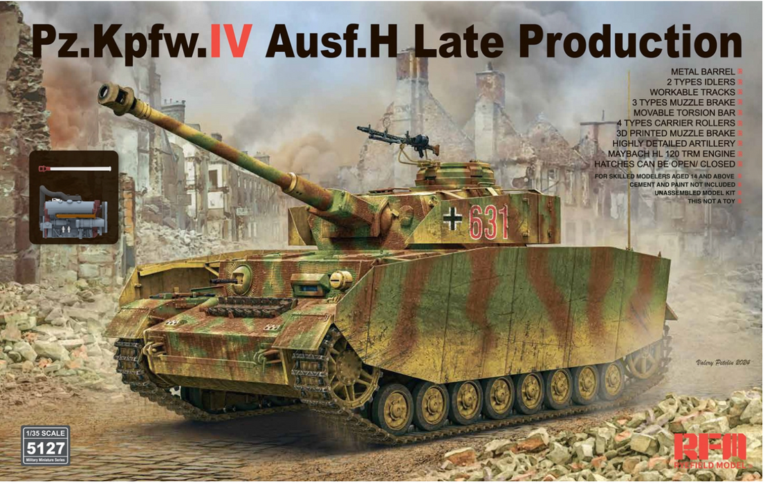 Ryefield Models 5127 1/35 Panzer IV Ausf. H Late Prod. w/ Workable Tracks Model Kit