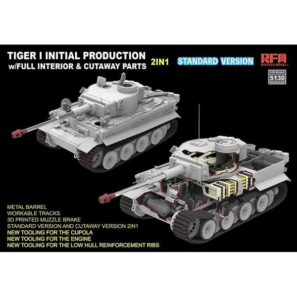 Ryefield Models 5130 1/35 Tiger I Initial Prod. w/ Interior & Cutaways (Standard Version) Model Kit