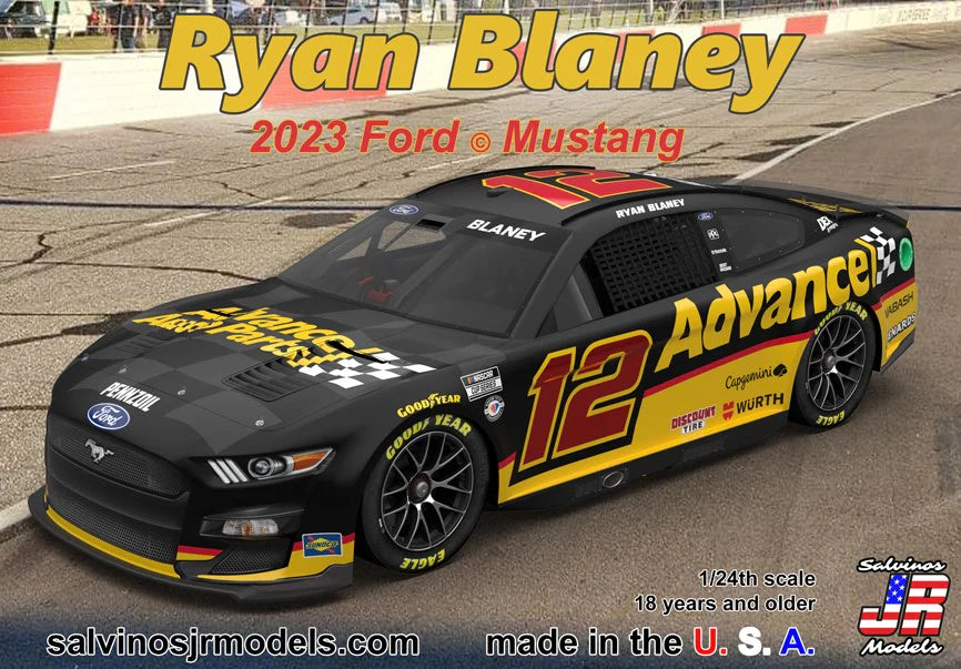 Salvinos JR Models 42235 1/24 Team Penske 2023 Ryan Blaney Ford Mustang Advance Auto Model Kit