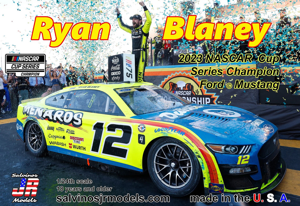 Salvinos JR Models 42236 1/24 Team Penske 2023 Ryan Blaney Ford Mustang NASCAR Champion Model Kit