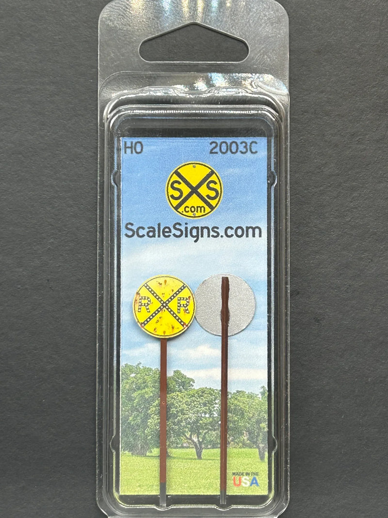 ScaleSigns HO-2003C HO Scale Distressed Railroad Crossing Sign with Cat Eyes (2 Pack)