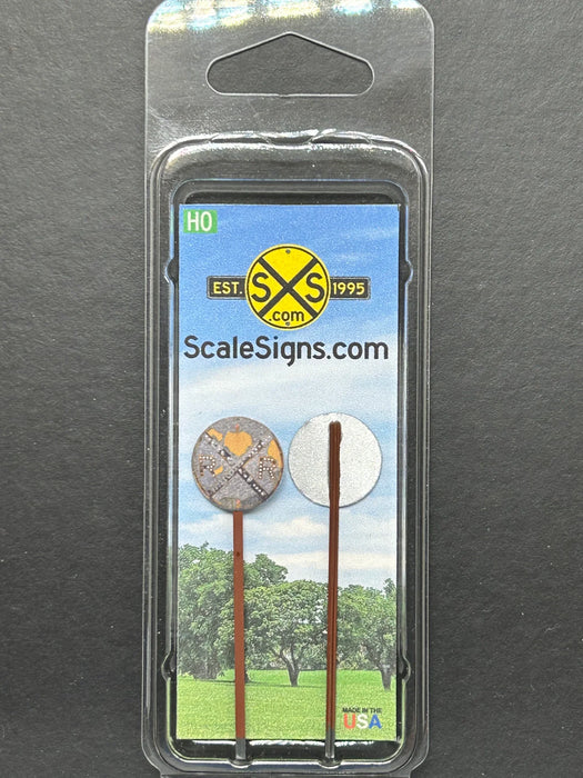 ScaleSigns HO-2003C HO Scale Heavily Distressed Railroad Crossing Sign with Cat Eyes (2 Pack)