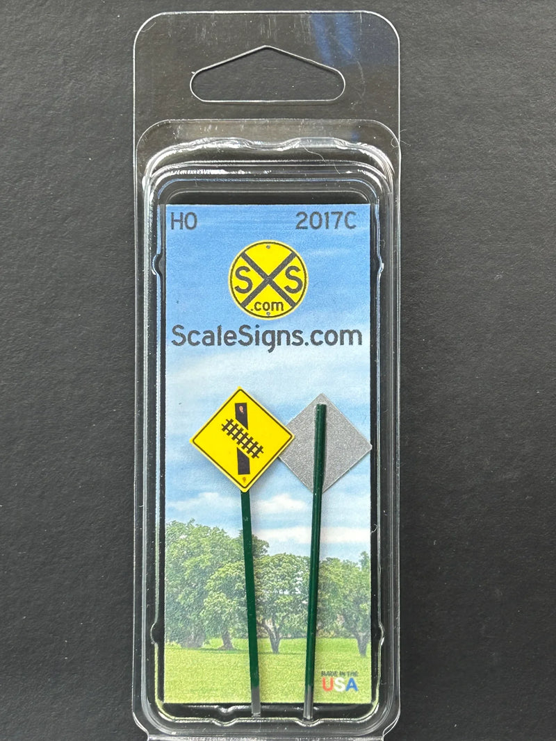 ScaleSigns HO-2017C HO Scale Railroad Crossing Ahead Slant Left (2 Pack)