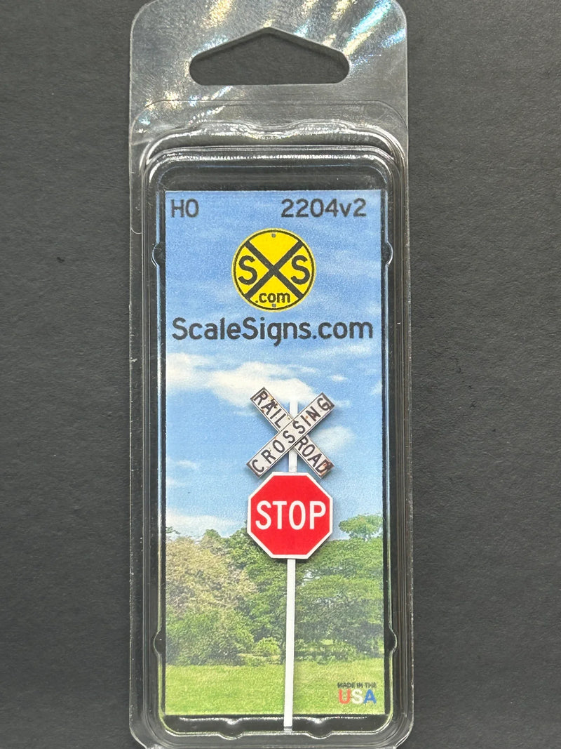 ScaleSigns HO-2204-v2 HO Scale Crossbucks with Heavy Rust and Stop Sign