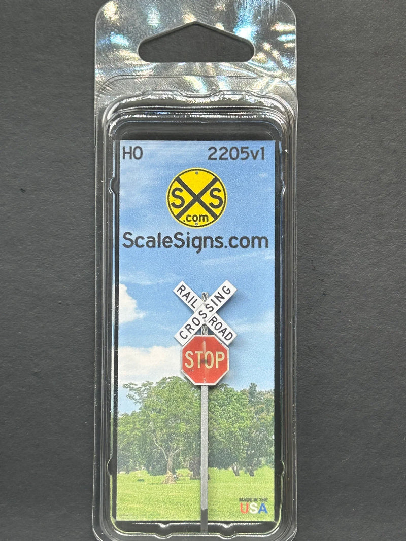 ScaleSigns HO-2205-v1 HO Scale New Crossbucks and with Rusty 30" Stop Sign