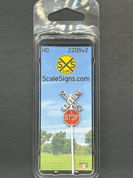 ScaleSigns HO-2205-v2 HO Scale Crossbucks and 30" Stop Sign with Heavy Rust