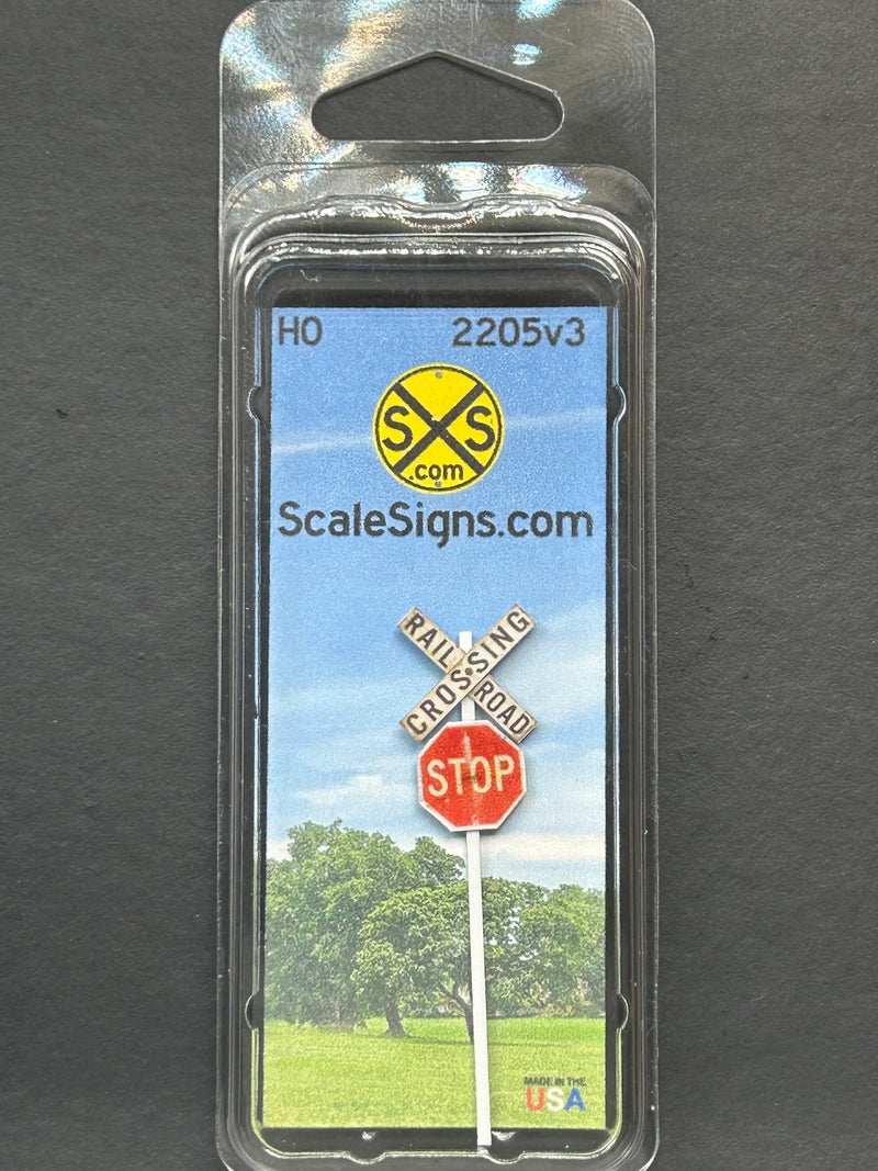 ScaleSigns HO-2205-v3 HO Scale Crossbucks and 30" Stop Sign with Light Rust