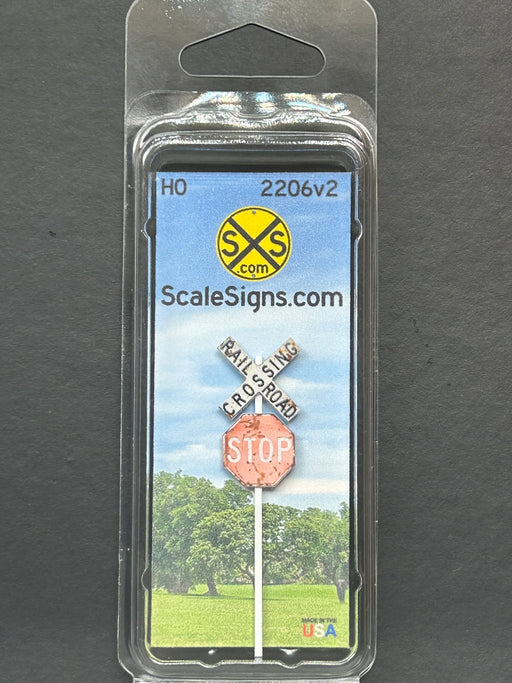 ScaleSigns HO-2206-v2 HO Scale Crossbucks Rust and Stop Sign with Heavy Rust