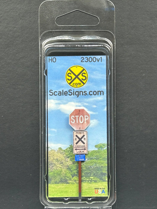 ScaleSigns HO-2300C-v1 HO Scale Distressed Stop Sign for Private Railroad Crossing