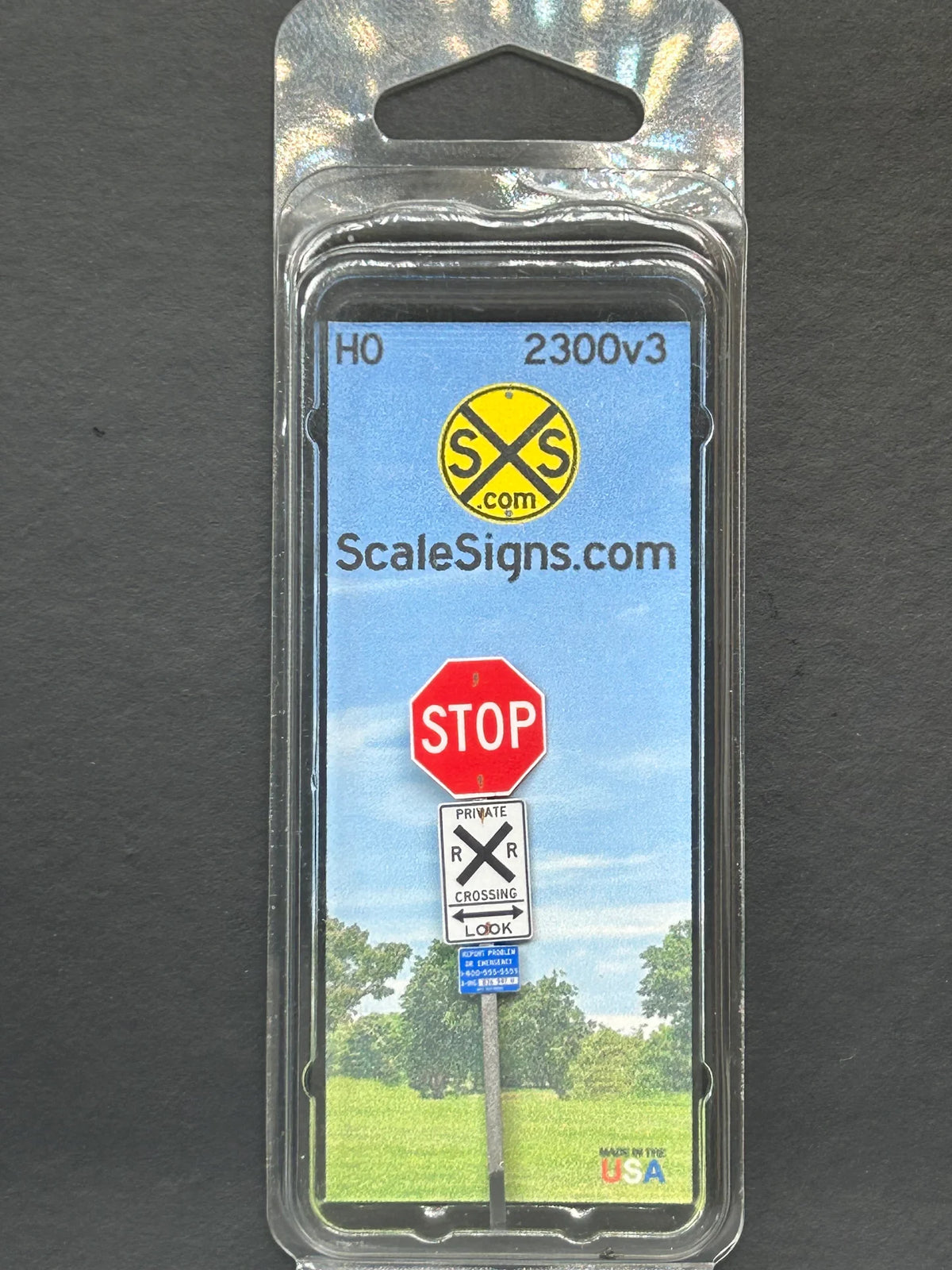 Scale Stop Sign ScaleSigns HO-2300C-v3 HO Scale Stop Sign for Private Railroad Crossin ...