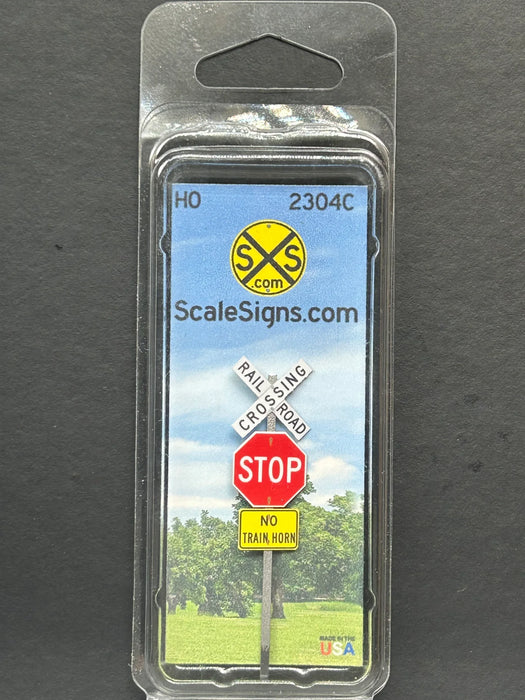 ScaleSigns HO-2304C HO Scale Crossbucks with Stop and No Train Horn Sign