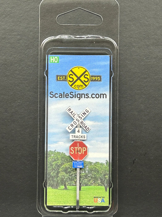 ScaleSigns HO-2409-v4 HO Scale Crossbucks + Stop Sign +4 Tracks + ID Sign
