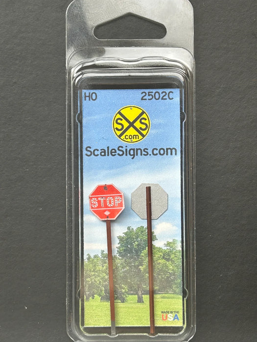 ScaleSigns HO-2502C HO Scale Red (Pre-1972) Stop Sign with Cat Eyes (2 Pack)