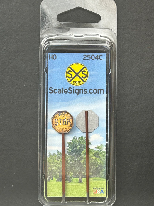 ScaleSigns HO-2504C HO Scale Yellow (Pre-1972) Stop Sign with Cat Eyes (2 Pack)