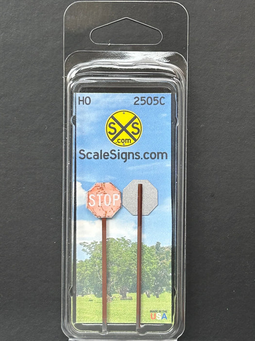 ScaleSigns HO-2505C HO Scale Red Stop Sign - Faded/Distressed (2 Pack)