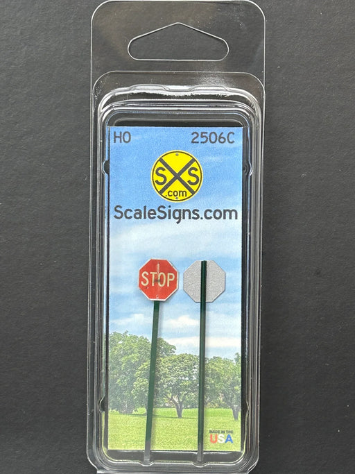 ScaleSigns HO-2506C HO Scale Red (30") Stop Sign - Distressed (2 Pack)