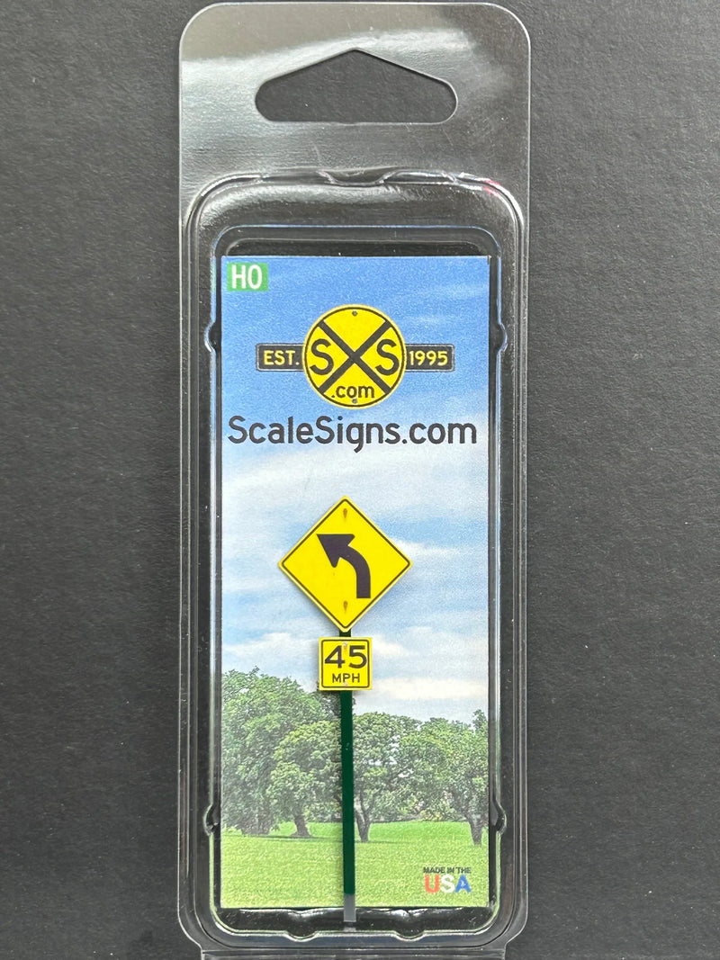 ScaleSigns HO-3001CL HO Scale Left Turn with 45mph Sign