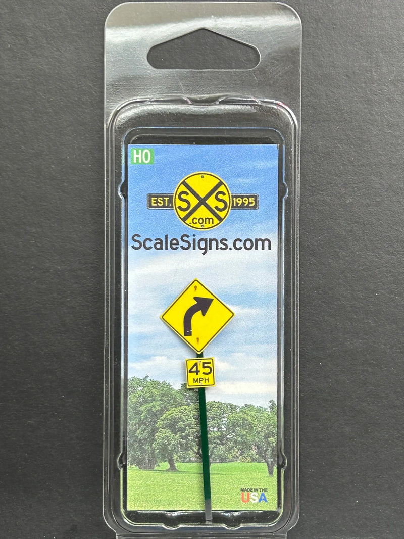 ScaleSigns HO-3001CR HO Scale Right Turn with 45mph Sign