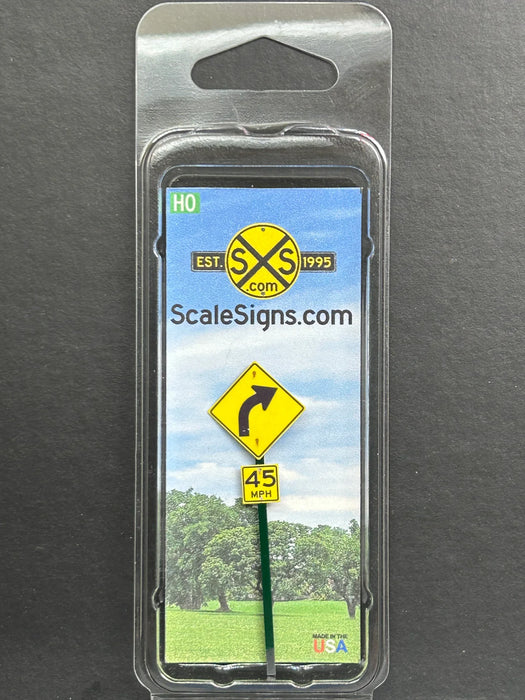 ScaleSigns HO-3001CR HO Scale Right Turn with 45mph Sign