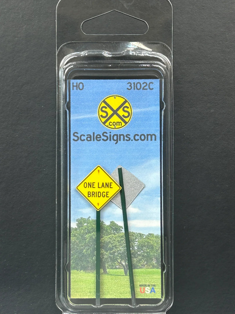 ScaleSigns HO-3102C HO Scale One Lane Bridge Sign (2 Pack)