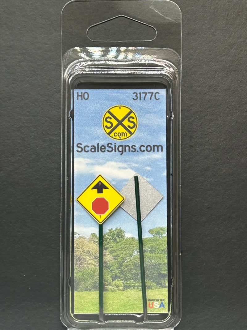 ScaleSigns HO-3177C HO Scale Stop Ahead Sign (2 Pack)