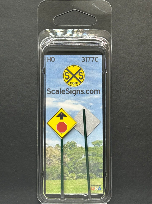 ScaleSigns HO-3177C HO Scale Stop Ahead Sign (2 Pack)