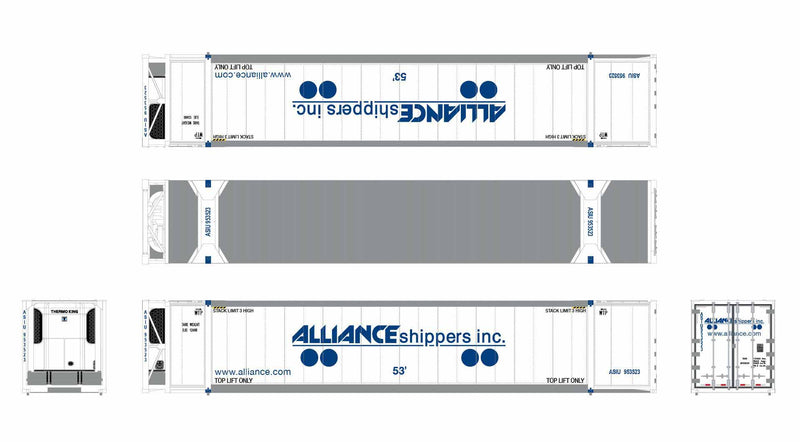 ScaleTrains 11698 HO Scale CIMC 53' Reefer Container Alliance Shippers ASIU 3 Pack #3