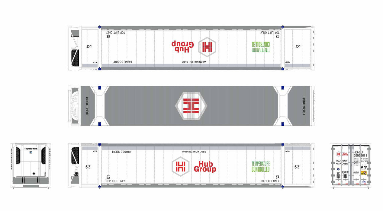 ScaleTrains 11707 HO Scale CIMC 53' Reefer Container Hub Group HGIU 3 Pack #2