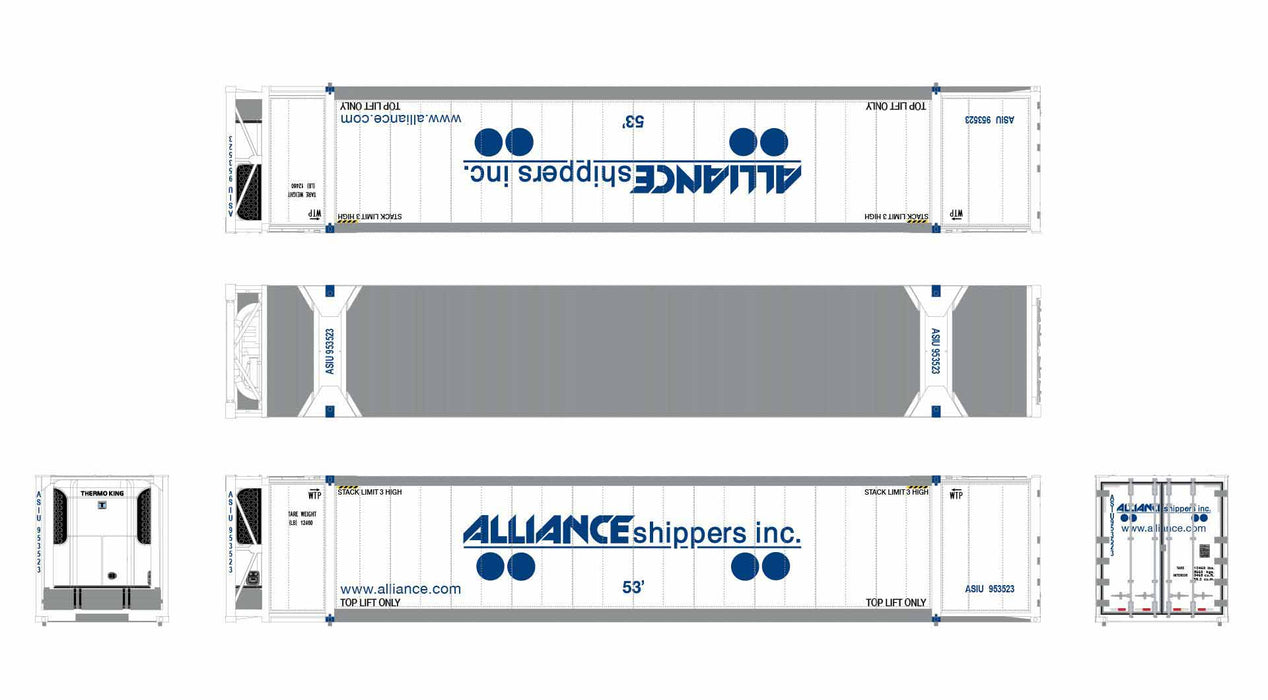 ScaleTrains 11719 HO Scale CIMC 53' Reefer Container with Sound Alliance Shippers ASIU 953526
