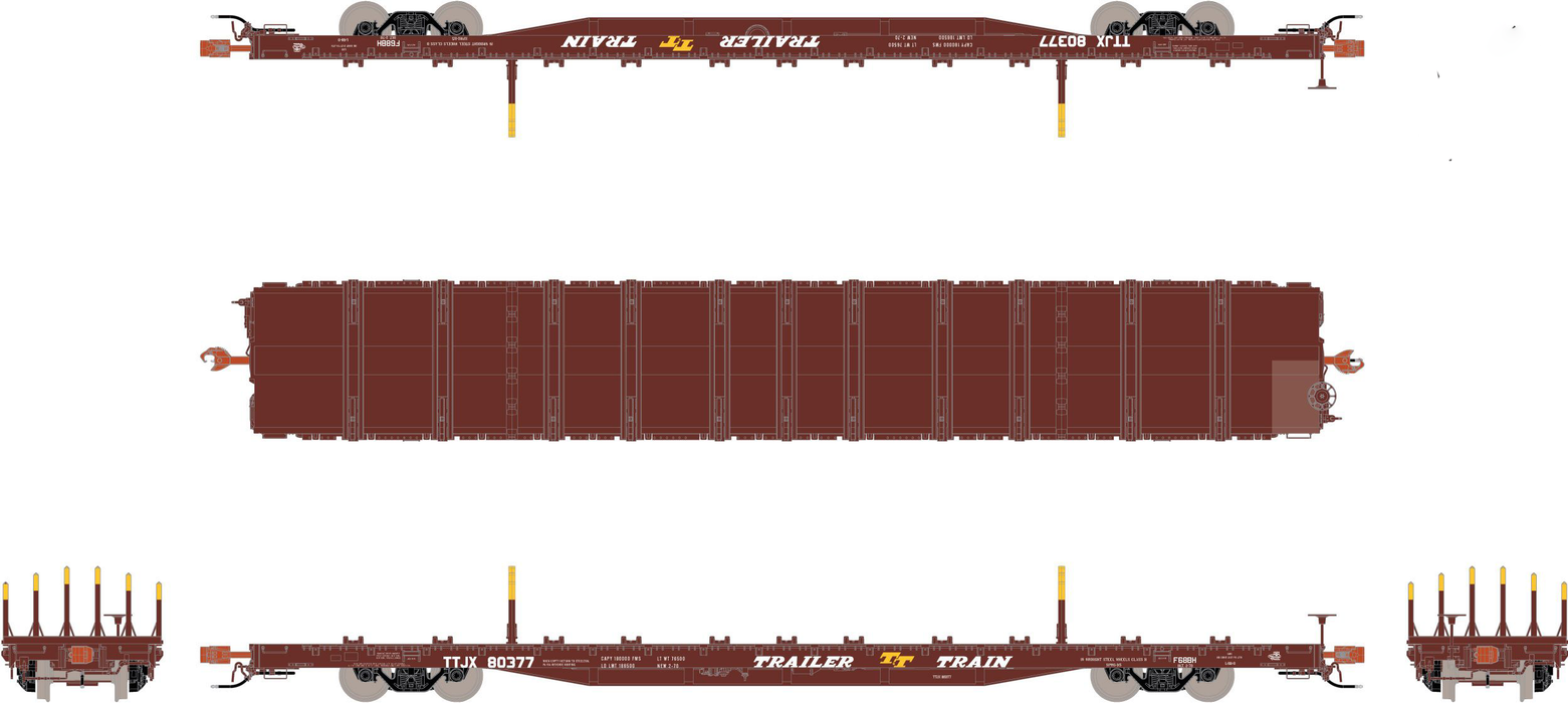 ScaleTrains 32223 Rivet HO Scale BSC F68BH Finger Rack Flatcar "TT Oxide Red" TTJX 80377
