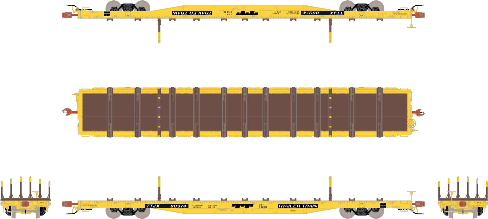 ScaleTrains 32229 Rivet HO Scale BSC F68BH Finger Rack Flatcar "TT Yellow" TTJX 80374
