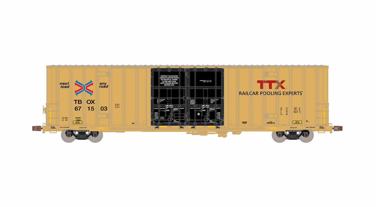 ScaleTrains Operator 11894 HO Scale Trinity 60' 7500 8' Double Plug Door High Cube Boxcar TTX TBOX 671537 (Red Logo)