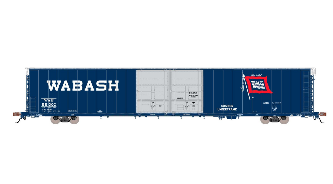 ScaleTrains Rivet 39074 HO Scale Thrall 86' Double Door Boxcar Wabash 55019