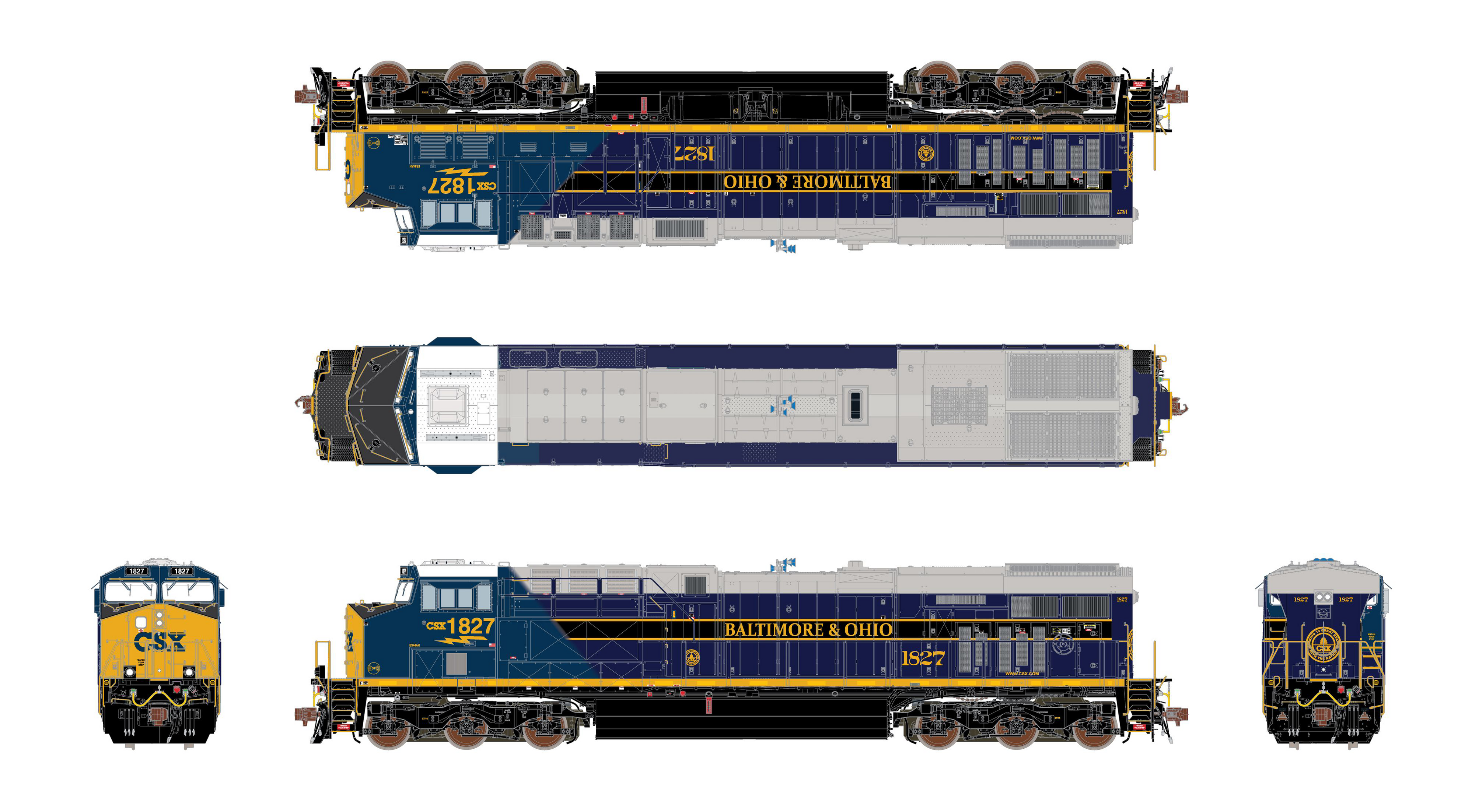 ScaleTrains Rivet 39904 HO Scale GE ES44AH GEVo B&O Heritage CSX 1827 ...