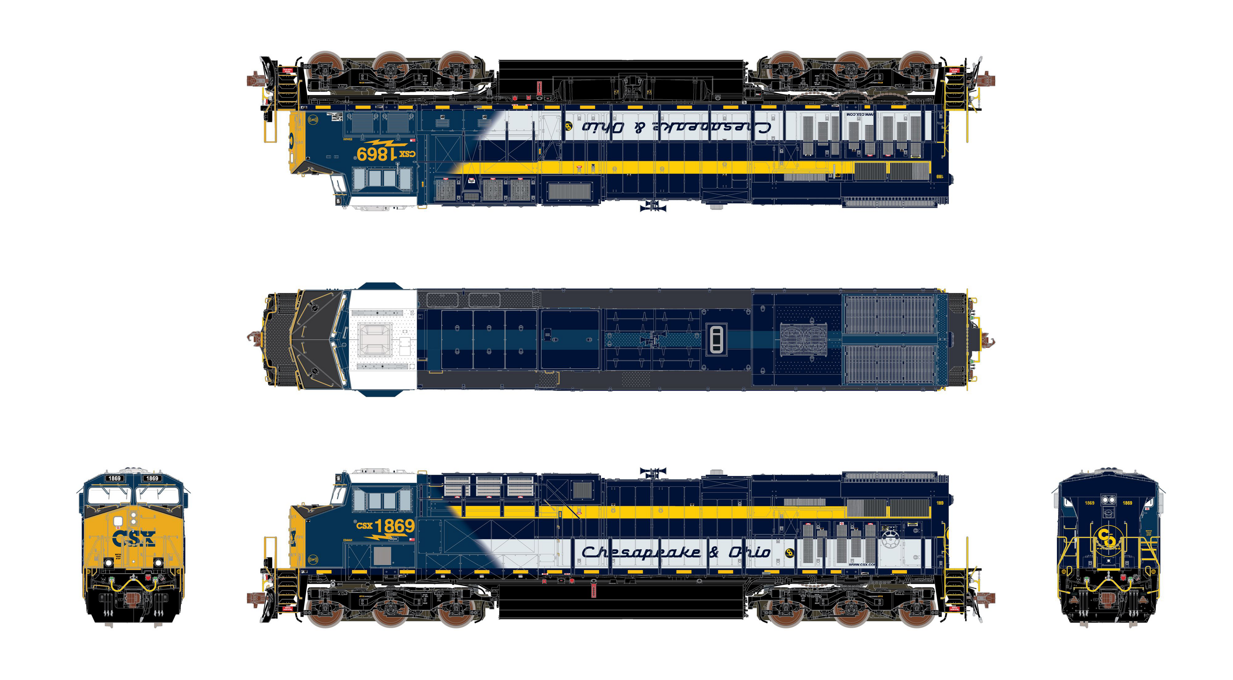 ScaleTrains Rivet 39912 HO Scale GE ES44AH GEVo C&O Heritage CSX 1869 ...