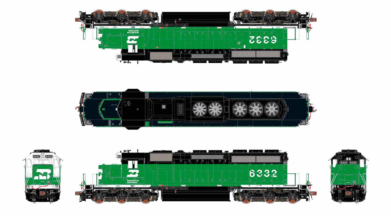 ScaleTrains Rivet 40751 HO Scale EMD SD40-2 Burlington Northern BN 6332 - DCC & Sound (White Face)