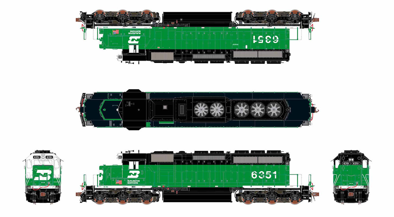ScaleTrains Rivet 40754 HO Scale EMD SD40-2 Burlington Northern BN 6351 - DC (White Face)