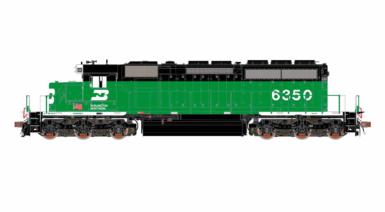 ScaleTrains Rivet 40758 HO Scale EMD SD40-2 Burlington Northern BN 6350 - DC (White Face with Ditch Lights)