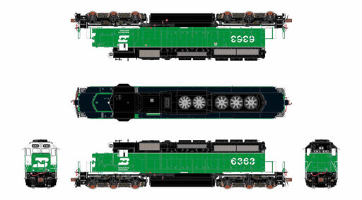 ScaleTrains Rivet 40762 HO Scale EMD SD40-2 Burlington Northern BN 6363 - DC (White Face with Ditch Lights)