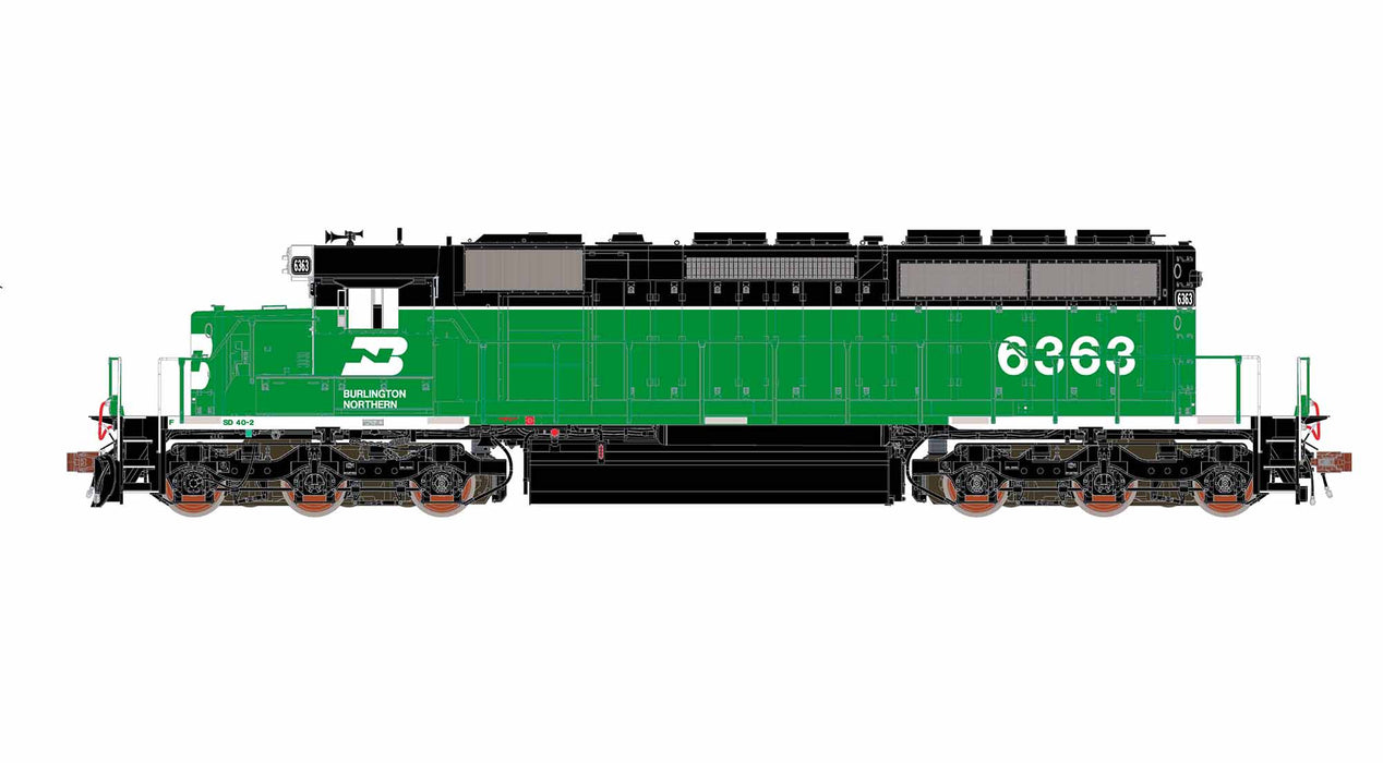 ScaleTrains Rivet 40762 HO Scale EMD SD40-2 Burlington Northern BN 6363 - DC (White Face with Ditch Lights)