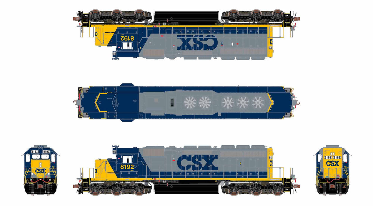 ScaleTrains Rivet 40772 HO Scale EMD SD40-2 CSX 8192 - DC (YN2 with Ditch Lights)