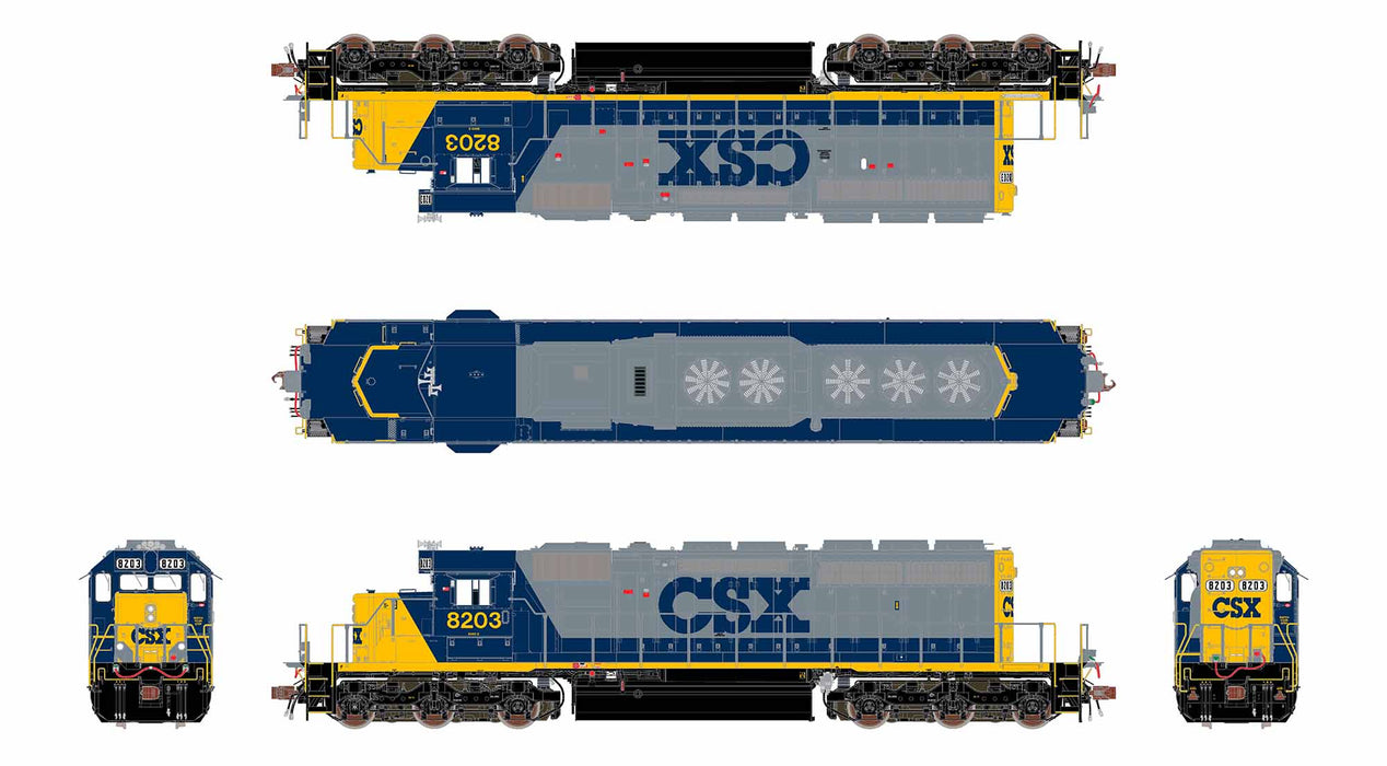 ScaleTrains Rivet 40776 HO Scale EMD SD40-2 CSX 8203 - DC (YN2 with Ditch Lights)