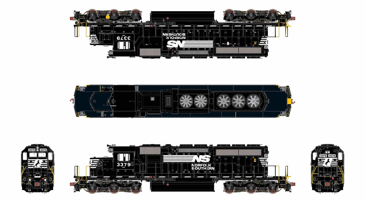 ScaleTrains Rivet 40796 HO Scale EMD SD40-2 Norfolk Southern NS 3379 - DC (with Ditch Lights)