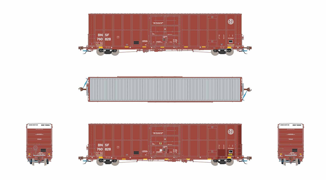 ScaleTrains Rivet 40995 HO Scale Trinity 60' 7500 12' Plug-Door High-Cube Boxcar BNSF 760828 (Circle Cross Logo with Conspicuity Stripes)